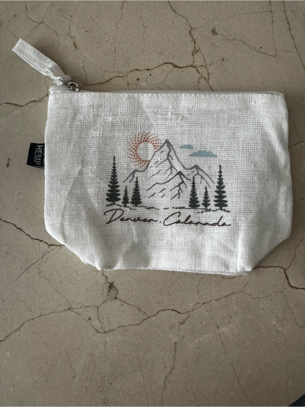 Denver Colorado White Hemp Cosmetic Pouch with Mountain Print